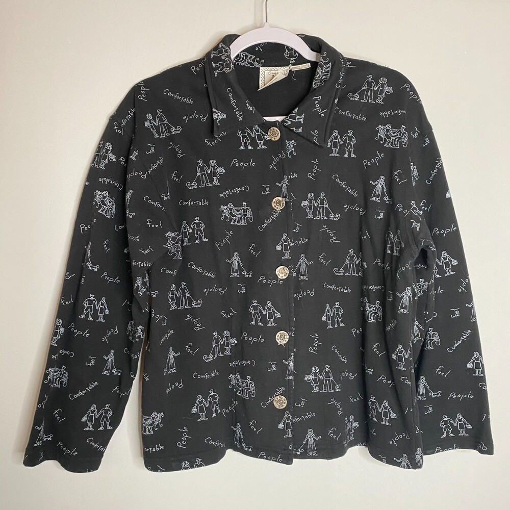 Onque Casual Black Cotton 5 Button Jacket Art to Wear Size M